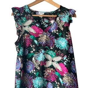 J. Crew Multicolor Floral Ruffle Sleeve Blouse